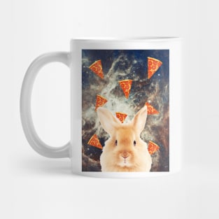Bunny in flying pizza space Mug